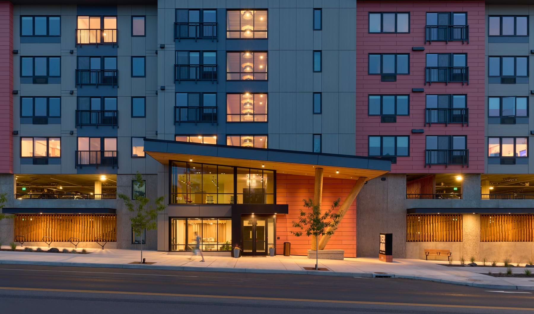 Exterior of Terava at dusk
