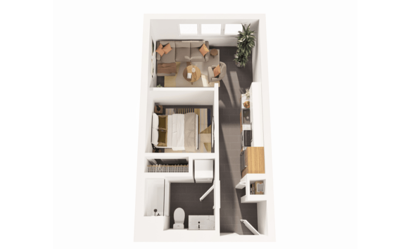 The Ember - 1 bedroom floorplan layout with 1 bathroom and 486 square feet